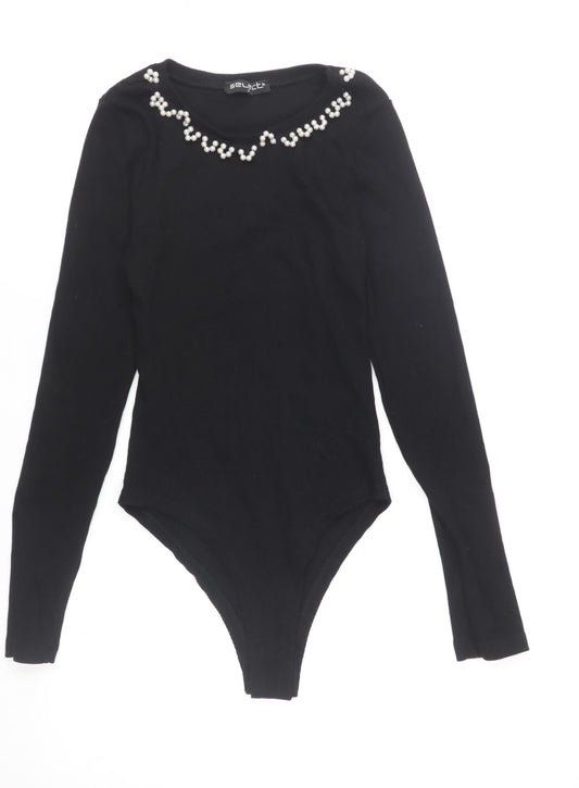 Select Women’s Black Pearl Embellished Long Sleeve Bodysuit Size M
