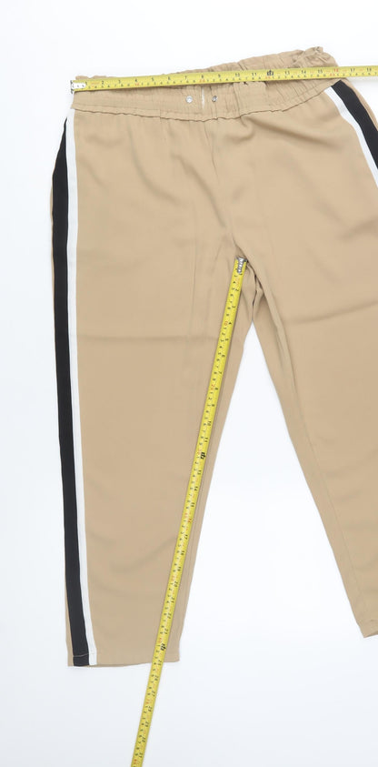 New Look Womens Beige Jogger Trousers Size 12 Elastic Waist Casual