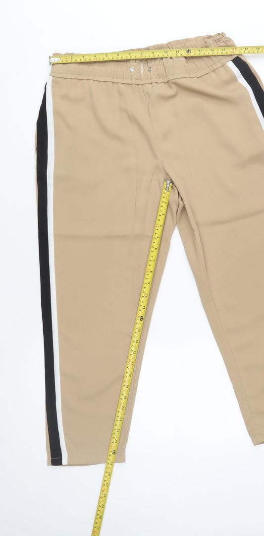 New Look Womens Beige Jogger Trousers Size 12 Elastic Waist Casual