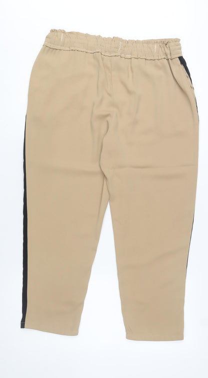 New Look Womens Beige Jogger Trousers Size 12 Elastic Waist Casual