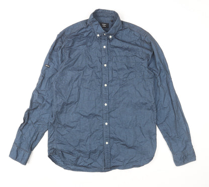 Superdry Studios Men's Blue Cotton Button-Up Shirt Size M Regular Fit