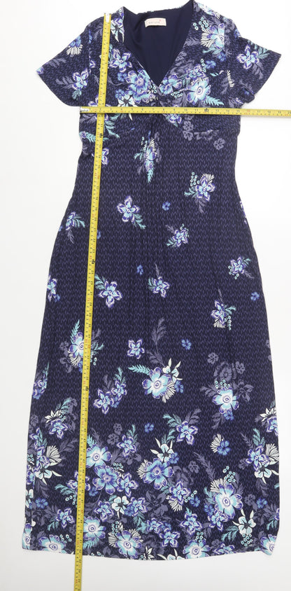 Marks and Spencer Per Una Blue Floral Midi Fit & Flare Dress Women UK14