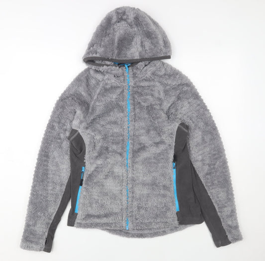 Crane Women’s Grey Hooded Full Zip Fleece Jacket Size 12