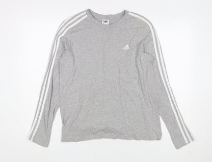 Adidas Mens Grey Long Sleeve Crew Neck Cotton Sports Top Size L
