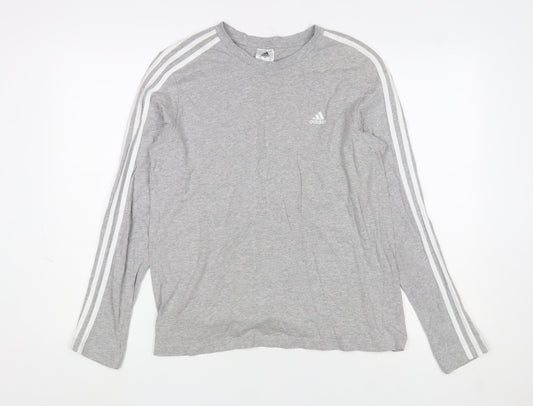 Adidas Mens Grey Long Sleeve Crew Neck Cotton Sports Top Size L
