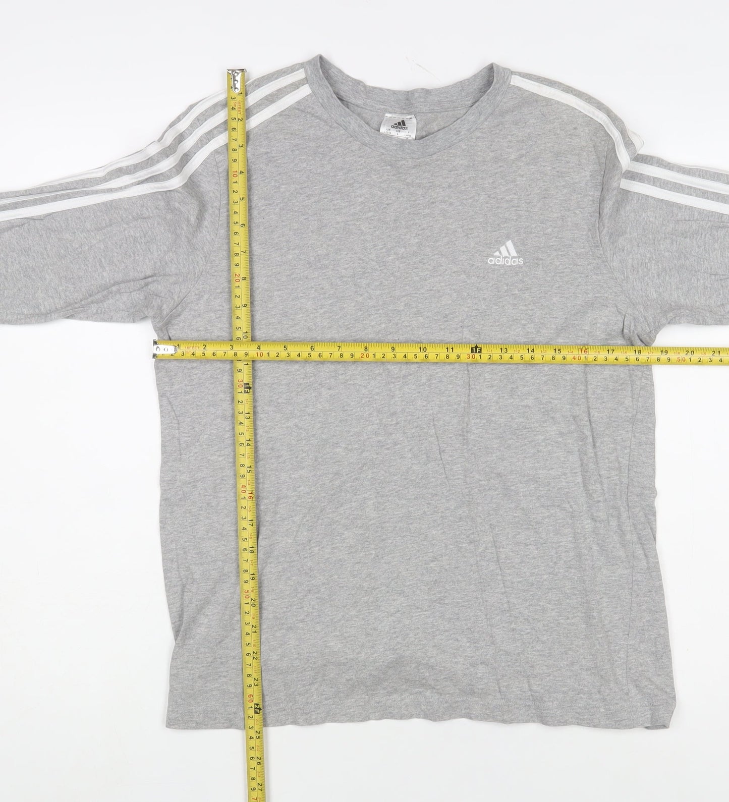 Adidas Mens Grey Long Sleeve Crew Neck Cotton Sports Top Size L