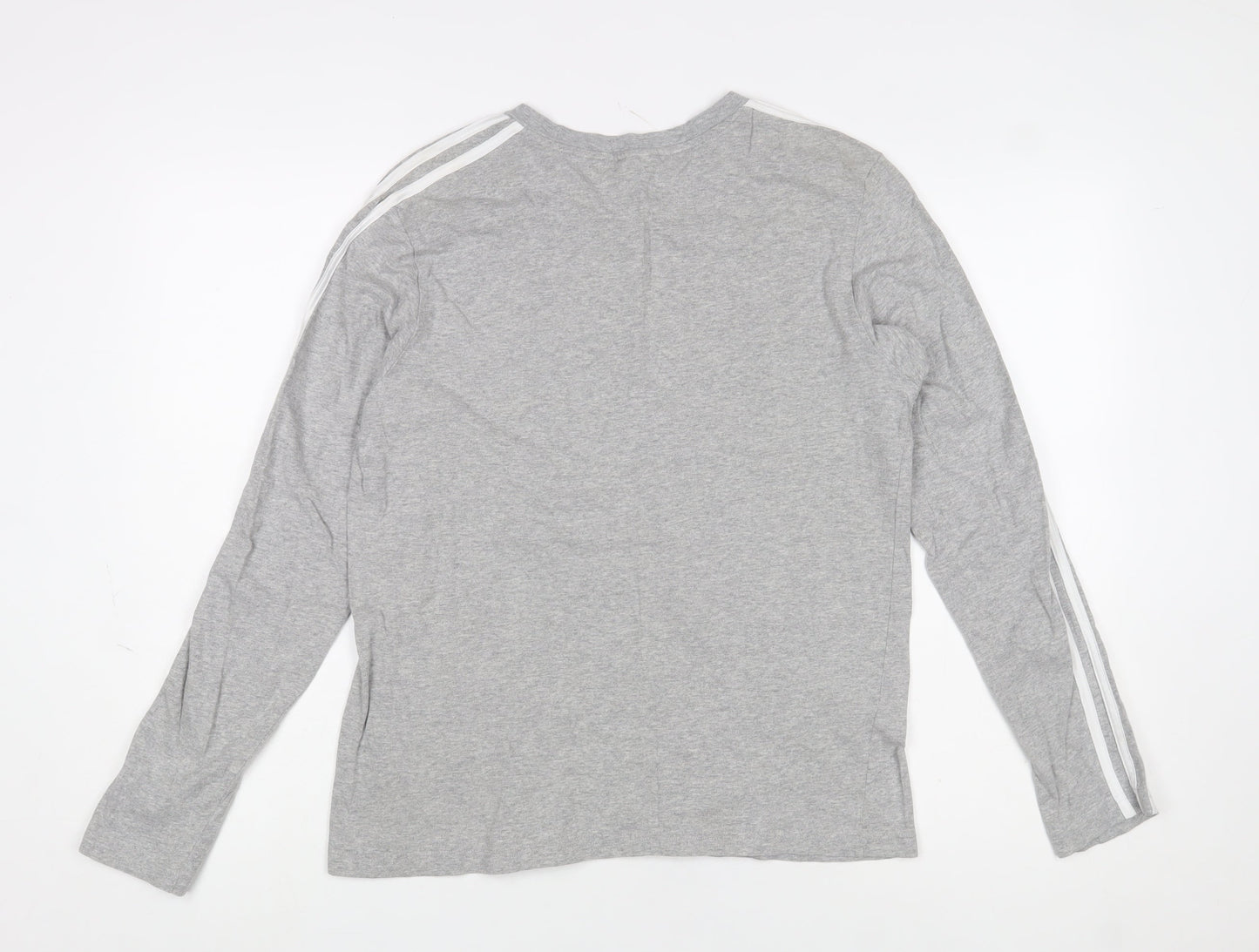 Adidas Mens Grey Long Sleeve Crew Neck Cotton Sports Top Size L