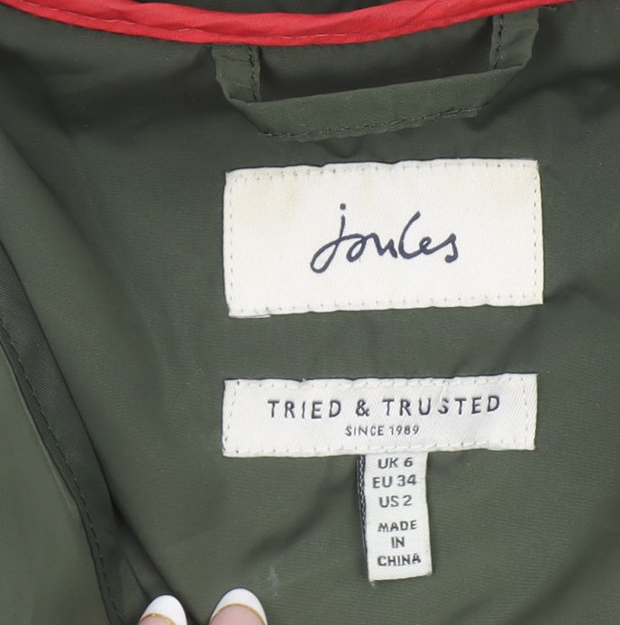 Joules Womens Green Hooded Parka Jacket Size 6 Polyester
