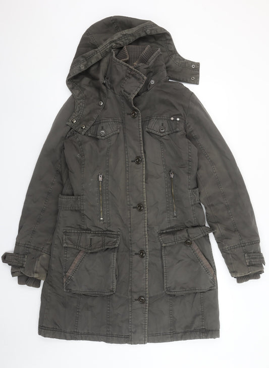 Esprit Women’s Khaki Hooded Parka Coat Size 12 Cotton Blend Lined