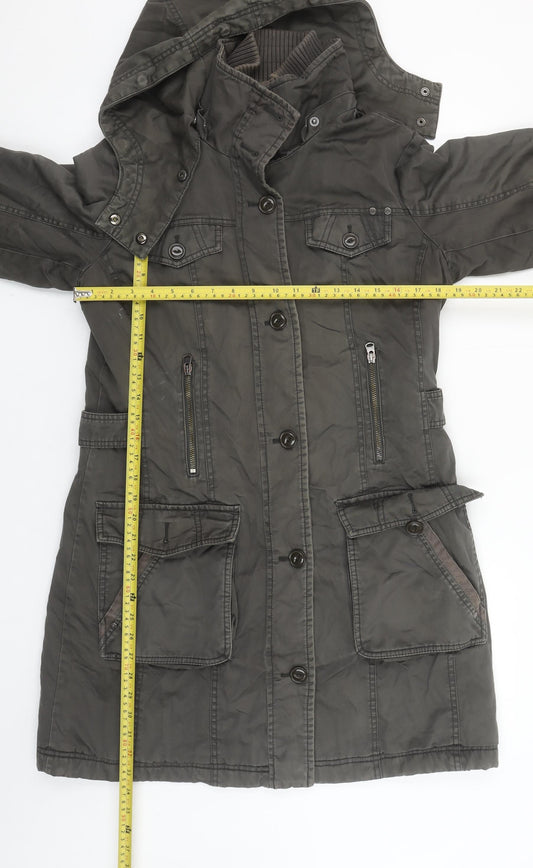 Esprit Women’s Khaki Hooded Parka Coat Size 12 Cotton Blend Lined