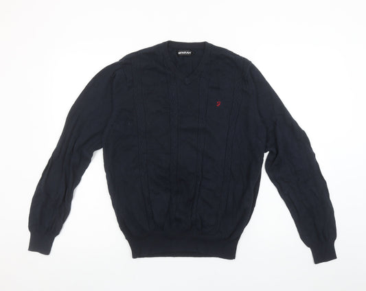 Farah Men’s Blue Cotton V-Neck Cable-Knit Jumper M