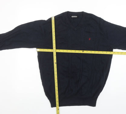 Farah Men’s Blue Cotton V-Neck Cable-Knit Jumper M