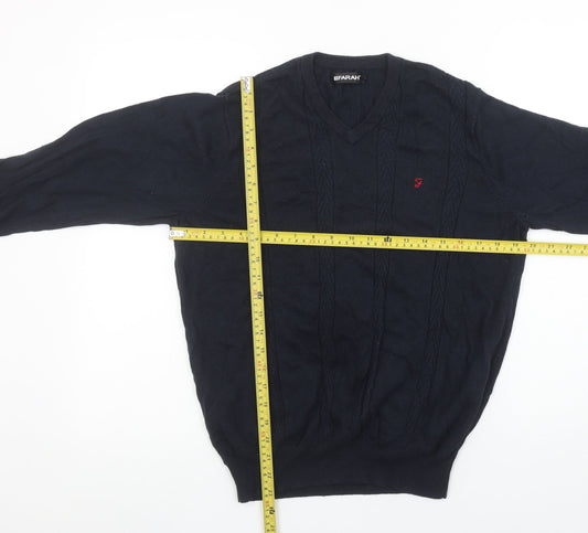 Farah Men’s Blue Cotton V-Neck Cable-Knit Jumper M