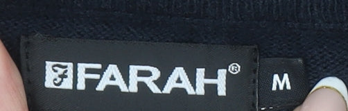 Farah Men’s Blue Cotton V-Neck Cable-Knit Jumper M