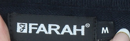 Farah Men’s Blue Cotton V-Neck Cable-Knit Jumper M