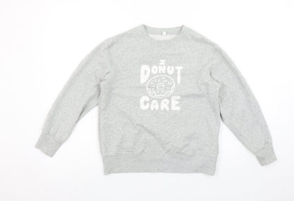 Uniqlo Girls Grey ‘I Donut Care’ Graphic Pullover Sweatshirt 9-10 Years