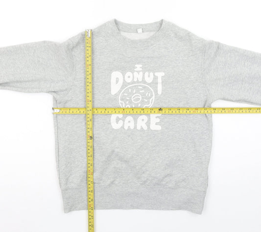 Uniqlo Girls Grey ‘I Donut Care’ Graphic Pullover Sweatshirt 9-10 Years