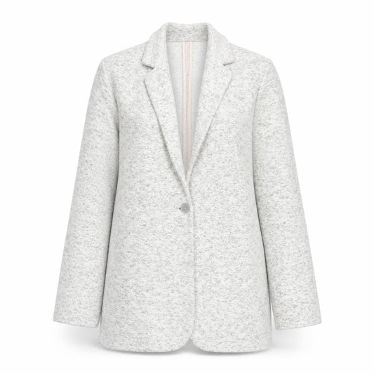 Front view of Miss Selfridge Women’s Grey Knit Blazer Jacket, size UK 10, Single-Breasted