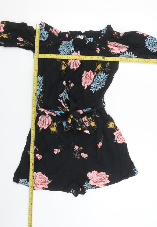 Miss Selfridge Women's Black Floral Off Shoulder Playsuit Size 8