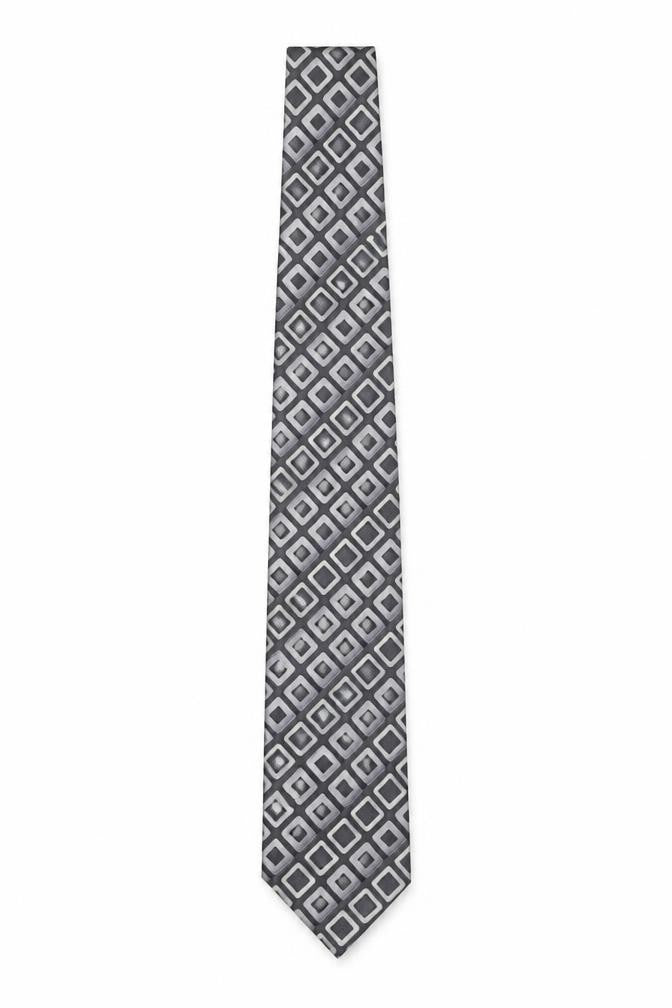 Mens Pierre Cardin Grey Geometric 100% Silk Designer Tie