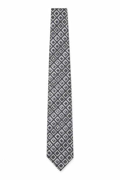 Mens Pierre Cardin Grey Geometric 100% Silk Designer Tie