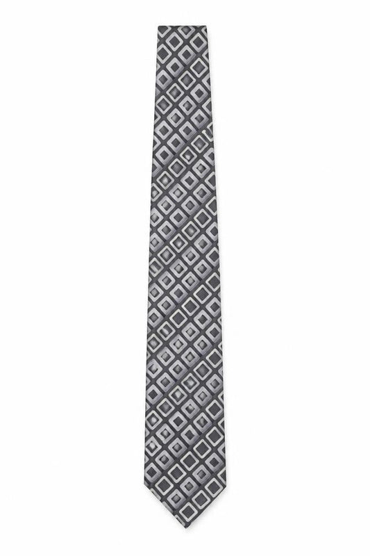Mens Pierre Cardin Grey Geometric 100% Silk Designer Tie