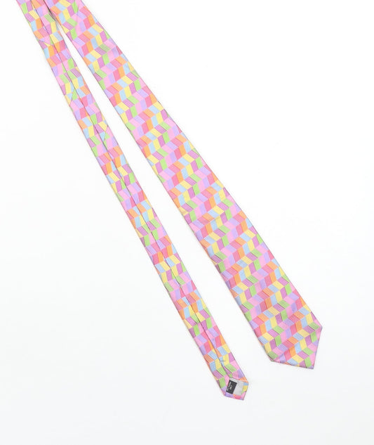 Soprano Men's Multicoloured Geometric 100% Silk Slim Tie One Size