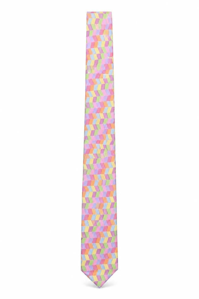 Mens Soprano Multicoloured Geometric 100% Silk Slim Tie