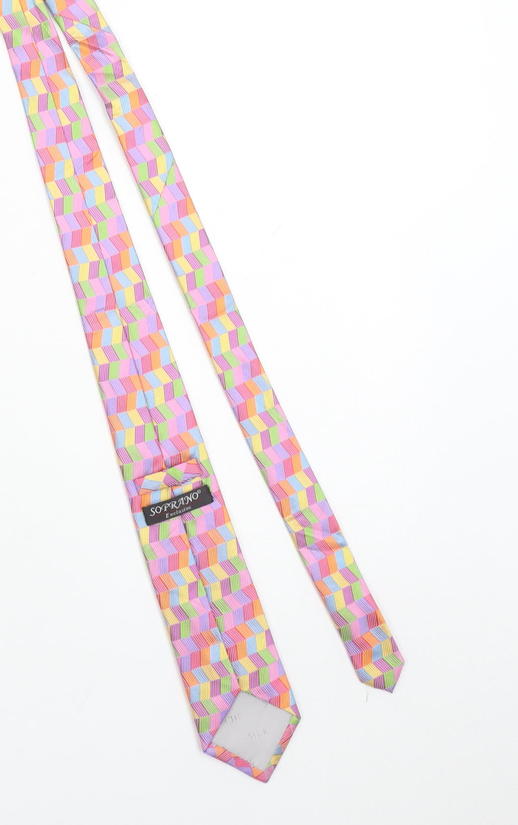 Soprano Men's Multicoloured Geometric 100% Silk Slim Tie One Size