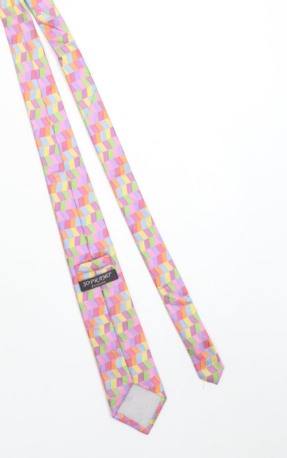 Soprano Men's Multicoloured Geometric 100% Silk Slim Tie One Size