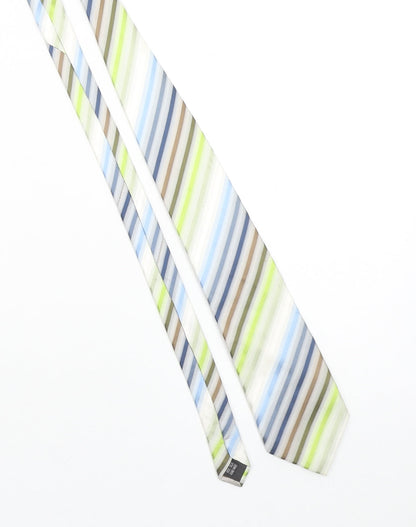 Robert Daniel Mens Blue Green Beige Striped Handmade 100% Silk Tie