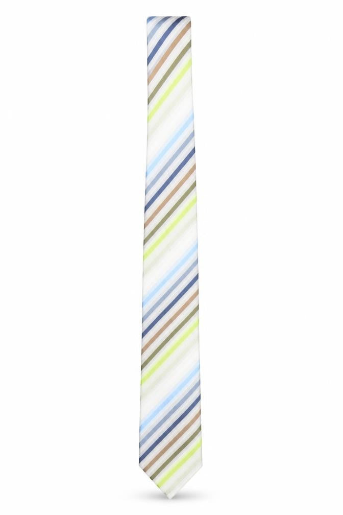 Mens Robert Daniel Blue Striped 100% Silk Pointed Tie