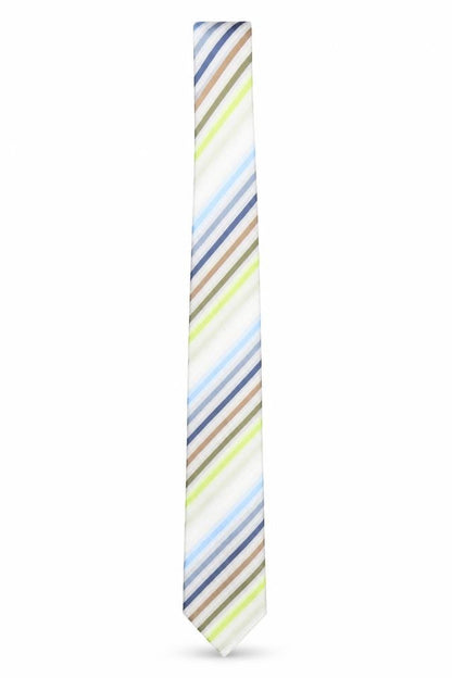 Mens Robert Daniel Blue Striped 100% Silk Pointed Tie