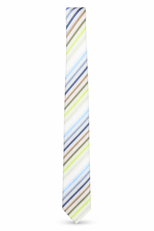 Mens Robert Daniel Blue Striped 100% Silk Pointed Tie