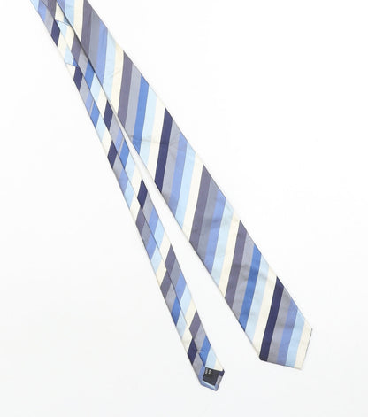The Savile Row Company Men’s Blue Striped Slim Silk Tie One Size