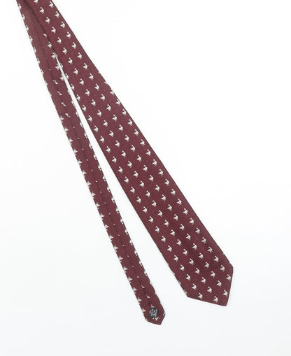 CommeSoie Men Burgundy Polyester Animal Print Tie 176cm