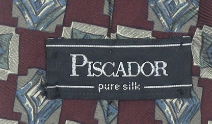 Piscador Men’s Brown Geometric Pure Silk Designer Tie One Size