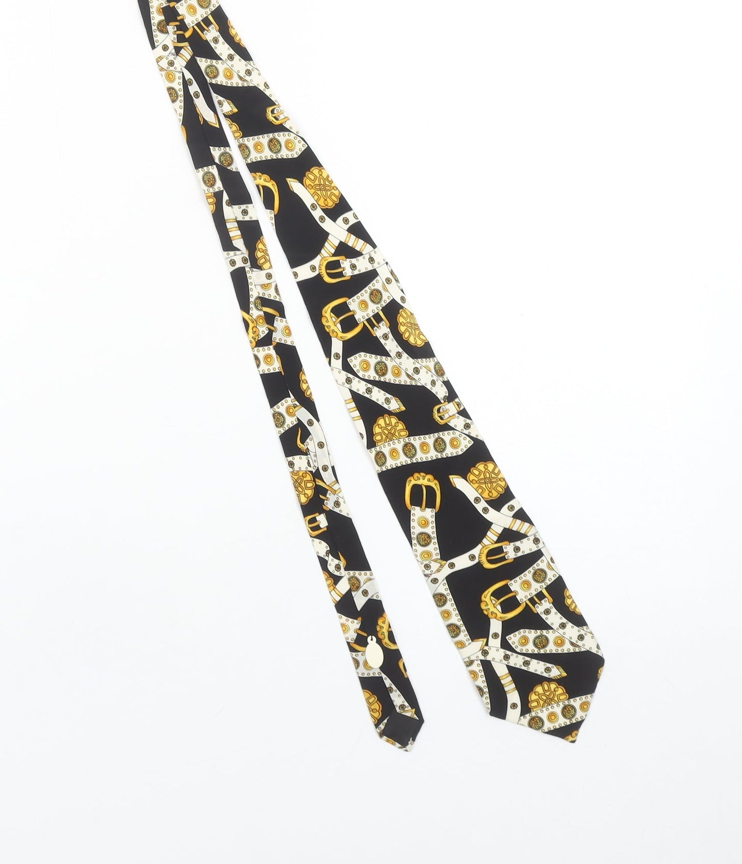 Mens La Valière Black Geometric 100% Silk Designer Tie