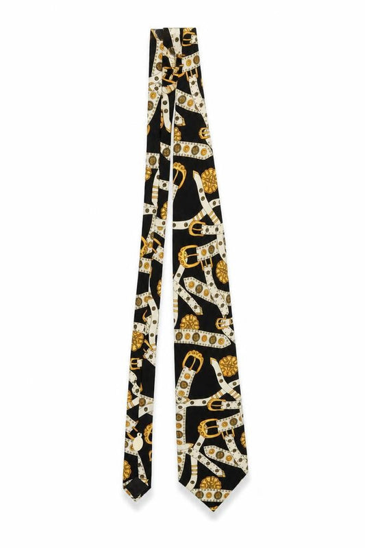 Mens La Valière Black Geometric 100% Silk Designer Tie