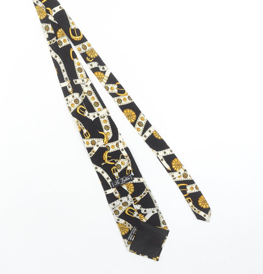 La Valière Paris Men's Black Gold Patterned Silk Tie 176cm