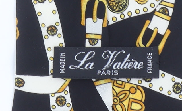 Mens La Valière Black Geometric 100% Silk Designer Tie