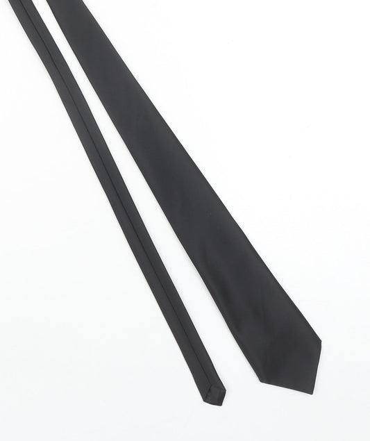 C&A Men's Black Slim Polyester Tie One Size Woven Finish