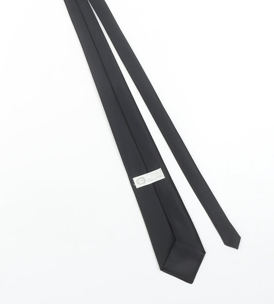 C&A Men's Black Slim Polyester Tie One Size Woven Finish