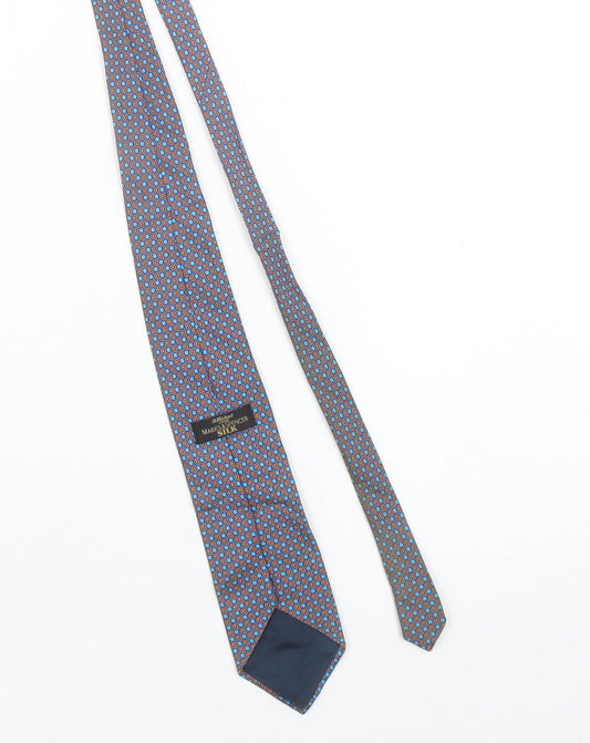Marks and Spencer Men's Blue Geometric Pattern 100% Silk Tie