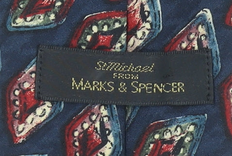 Marks and Spencer Men’s Blue Geometric Pointed Tie 100% Polyester Vintage