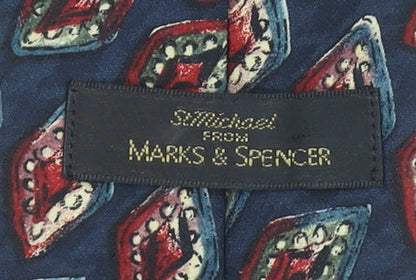 Marks and Spencer Men’s Blue Geometric Pointed Tie 100% Polyester Vintage
