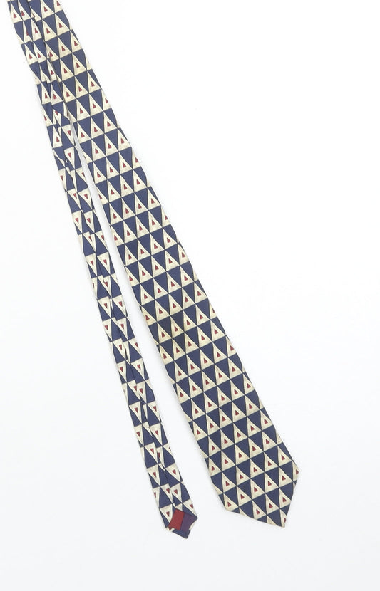 Burton Mens Blue Geometric Pure Silk Pointed Tie One Size