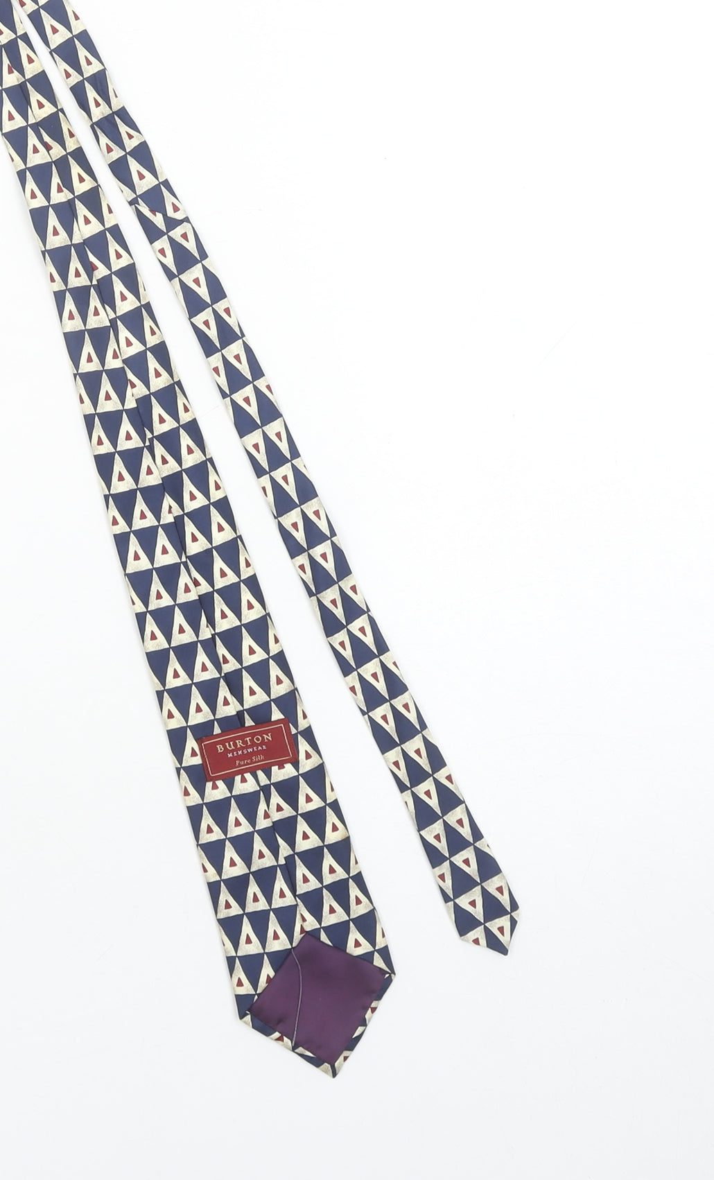 Burton Mens Blue Geometric Pure Silk Pointed Tie One Size