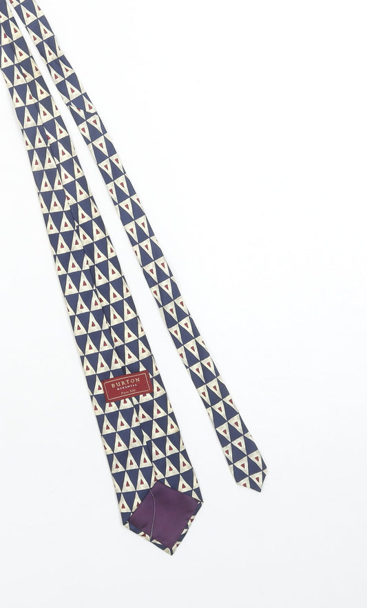 Burton Mens Blue Geometric Pure Silk Pointed Tie One Size