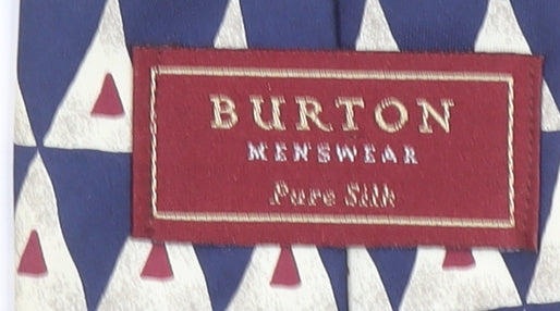 Burton Mens Blue Geometric Pure Silk Pointed Tie One Size